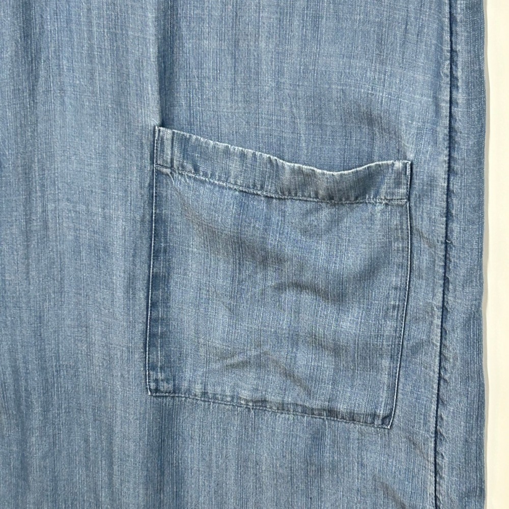 LOFT Outlet Medium Blue Lyocell V-Neck Shift Dress with Pockets Cottagecore - Picture 9 of 11